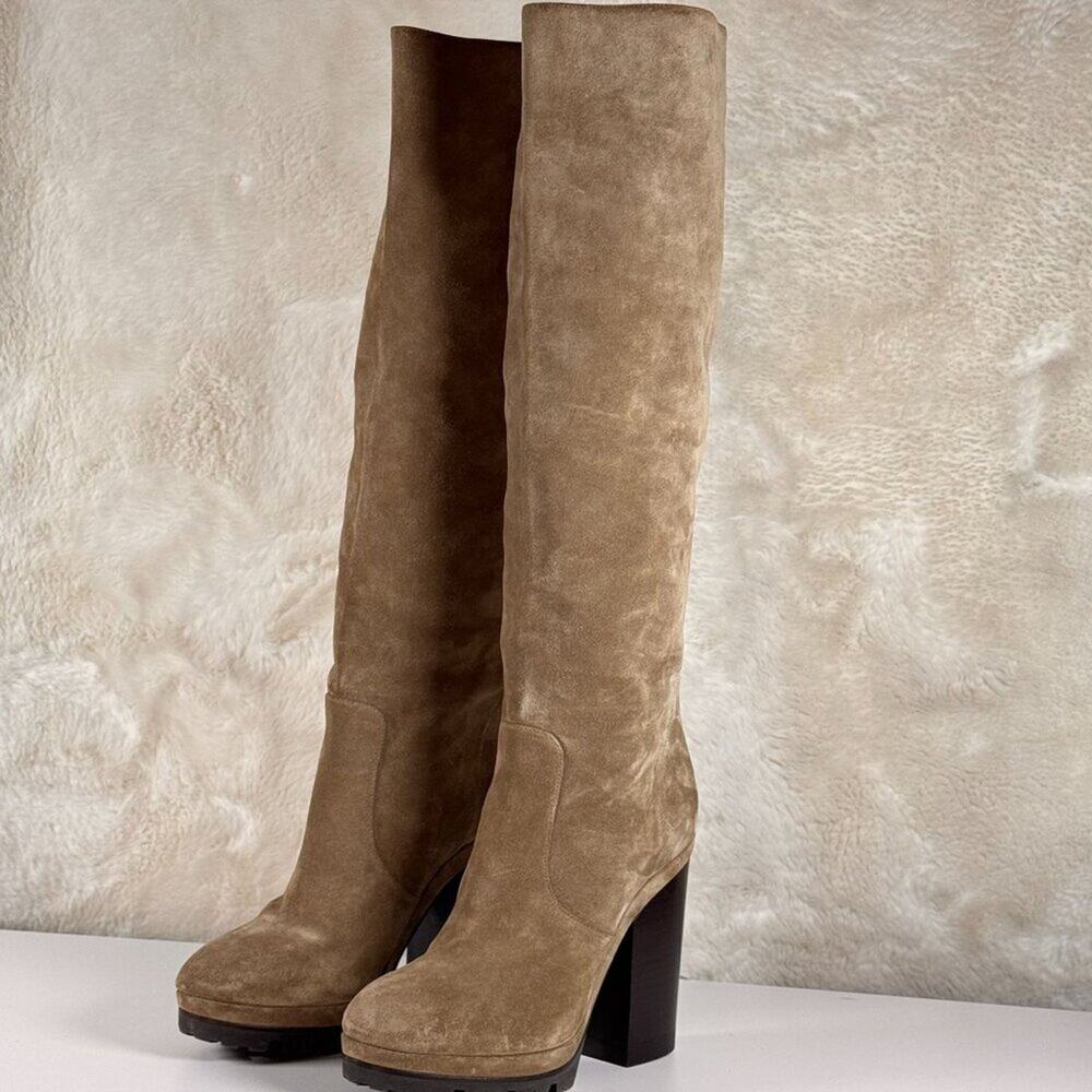 Michael Kors High Heel Platform Suede Knee High Boots With Rugged Sole - Picture 8 of 16